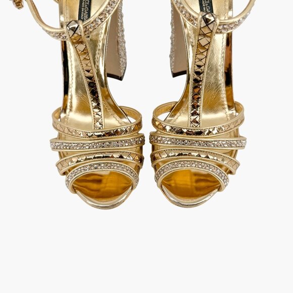 Dolce & Gabbana Disco Ball Sandals EU 37 US 7 Gold Crystal Block Heel Glitter - Picture 3 of 16